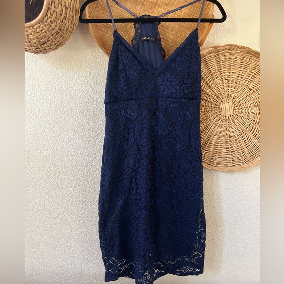 Navy Blue Lace Bodycon Dress - Picture 2 of 7